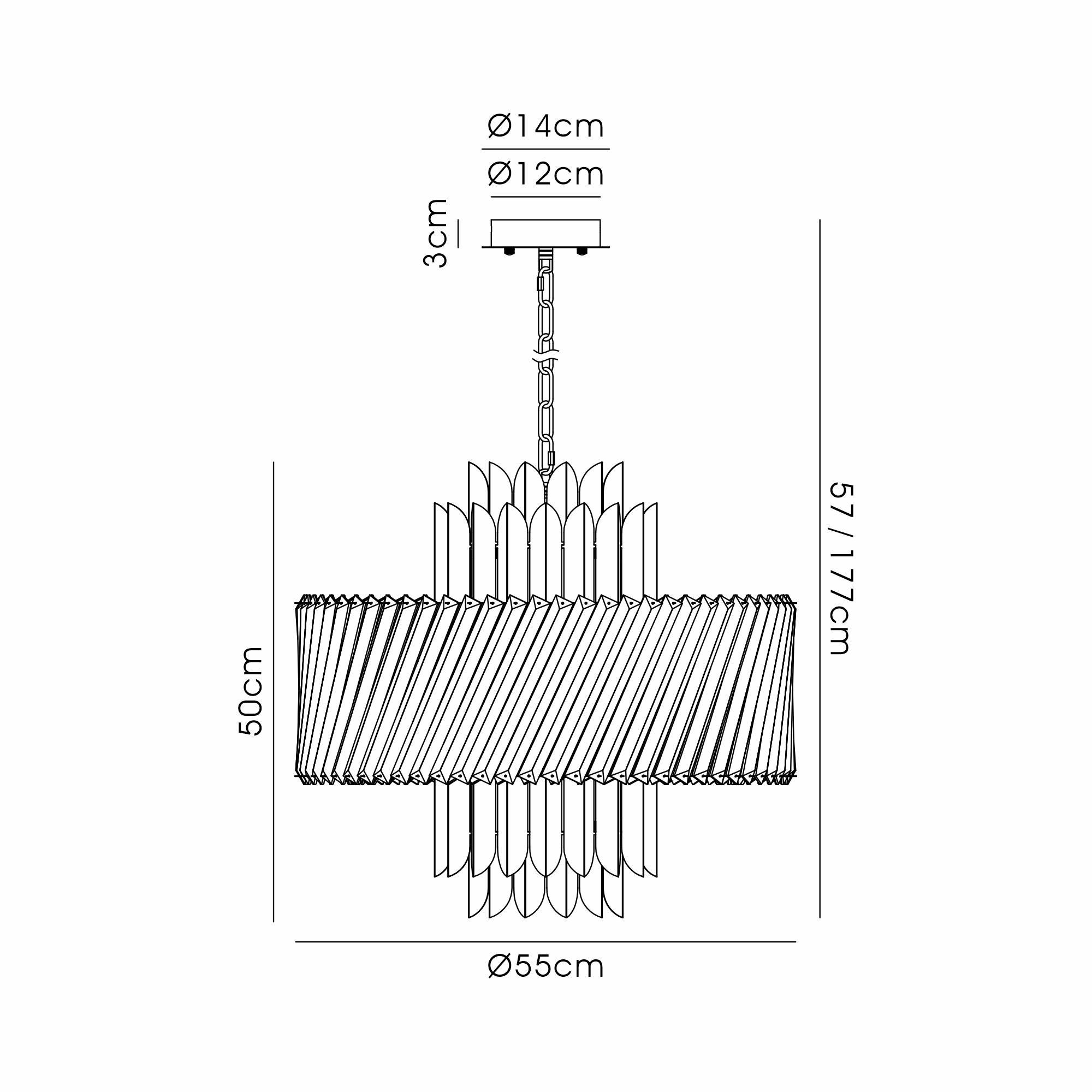 IL32940SN  Lola 55cm Pendant, 9 x E14, Satin Nickel/Clear